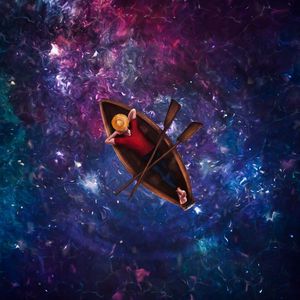 Preview wallpaper man, hat, boat, space