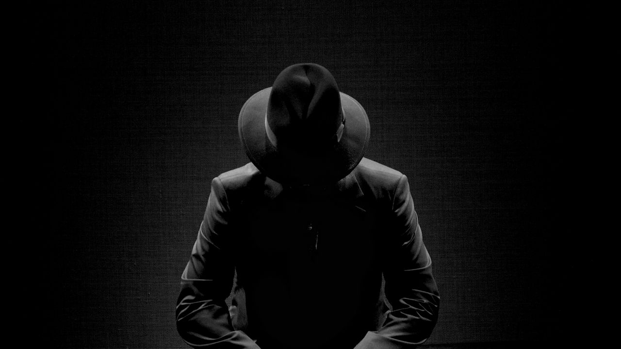 Wallpaper man, hat, posture, dark