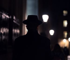 Preview wallpaper man, hat, silhouette, dark, black, melancholy, sad