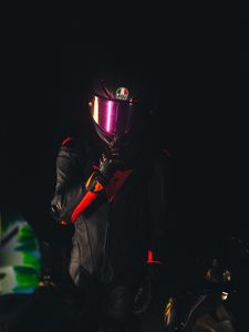 Preview wallpaper man, helmet, equipment, motorcyclist, dark