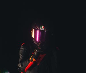 Preview wallpaper man, helmet, equipment, motorcyclist, dark