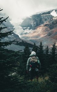 Preview wallpaper man, hike, camping, forest, trees, nature