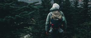 Preview wallpaper man, hike, camping, forest, trees, nature