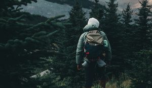 Preview wallpaper man, hike, camping, forest, trees, nature