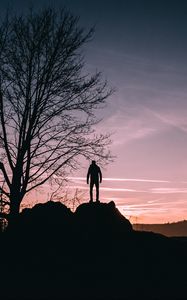 Preview wallpaper man, hill, trees, evening