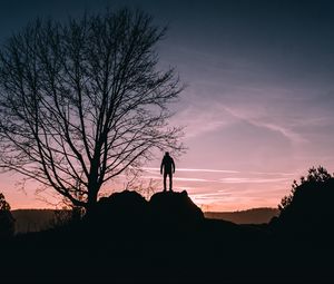 Preview wallpaper man, hill, trees, evening
