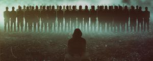 Preview wallpaper man, hood, anonymous, crowd, faceless