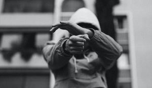 Preview wallpaper man, hood, gesture, black and white, bw