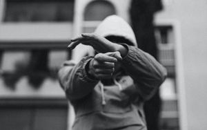 Preview wallpaper man, hood, gesture, black and white, bw