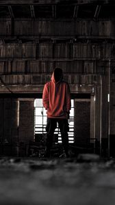 Preview wallpaper man, hood, loneliness, anonymous