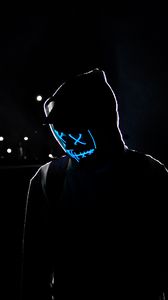 Preview wallpaper man, hood, mask, neon, glow