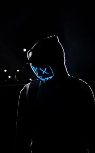 Preview wallpaper man, hood, mask, neon, glow