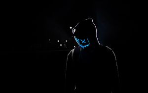 Preview wallpaper man, hood, mask, neon, glow