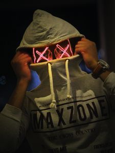 Preview wallpaper man, hood, neon, mask