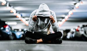 Preview wallpaper man, hood, reflection, loneliness