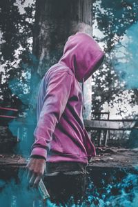 Preview wallpaper man, hood, smoke, anonymous