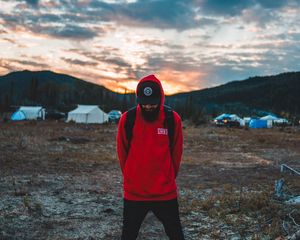 Preview wallpaper man, hoodie, cap, style