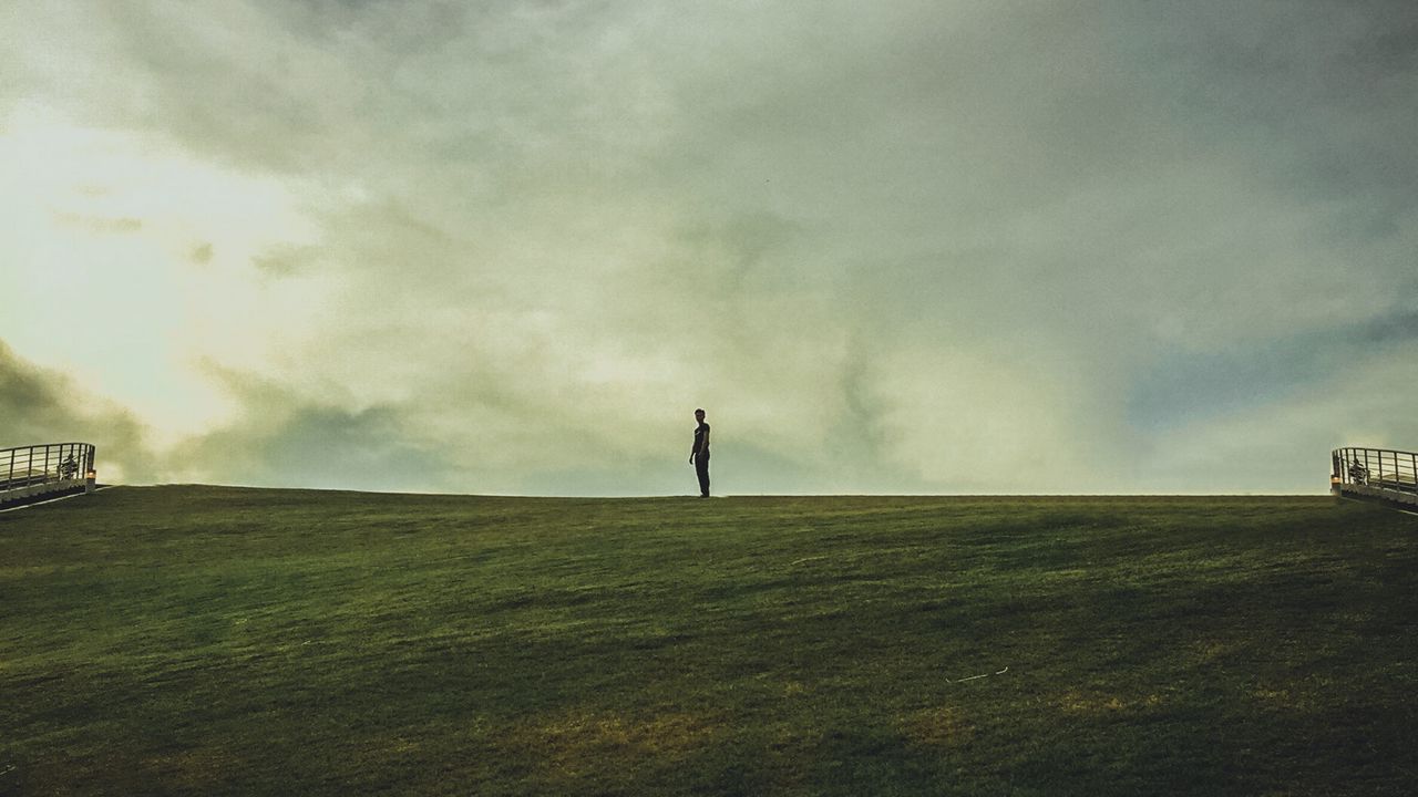 Wallpaper man, horizon, field, solitude, alone