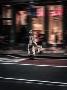 Preview wallpaper man, hoverboard, street, city, road