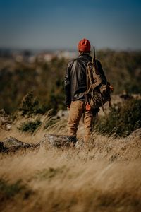 Preview wallpaper man, hunter, hike, nature, free
