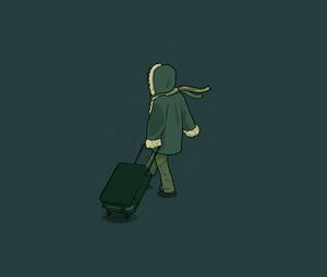 Preview wallpaper man, jacket, suitcase, travel, winter