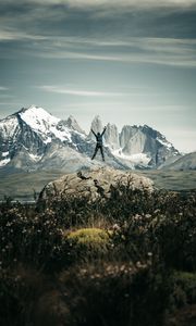 Preview wallpaper man, jump, freedom, free, mountains, nature