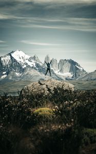 Preview wallpaper man, jump, freedom, free, mountains, nature