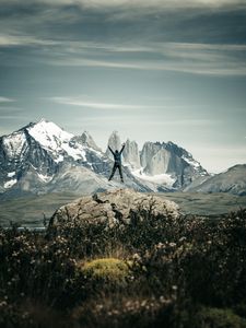 Preview wallpaper man, jump, freedom, free, mountains, nature