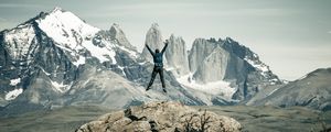 Preview wallpaper man, jump, freedom, free, mountains, nature