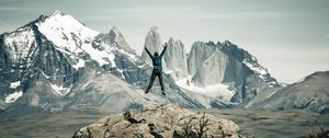 Preview wallpaper man, jump, freedom, free, mountains, nature