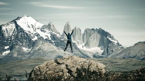 Preview wallpaper man, jump, freedom, free, mountains, nature
