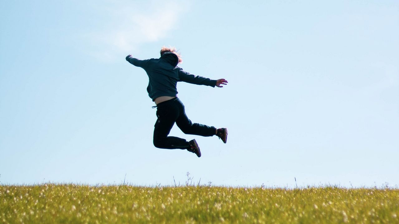 Wallpaper man, jump, freedom, free, field, nature