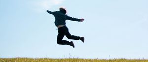 Preview wallpaper man, jump, freedom, free, field, nature