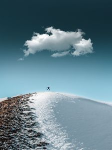 Preview wallpaper man, jump, hill, snow, sky