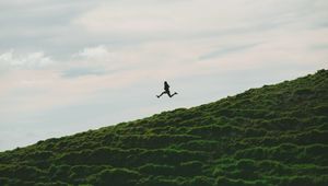 Preview wallpaper man, jump, minimalism, sky, grass