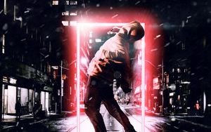 Preview wallpaper man, jump, portal, glow, illusion