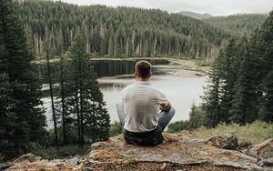 Preview wallpaper man, lake, forest, nature, solitude