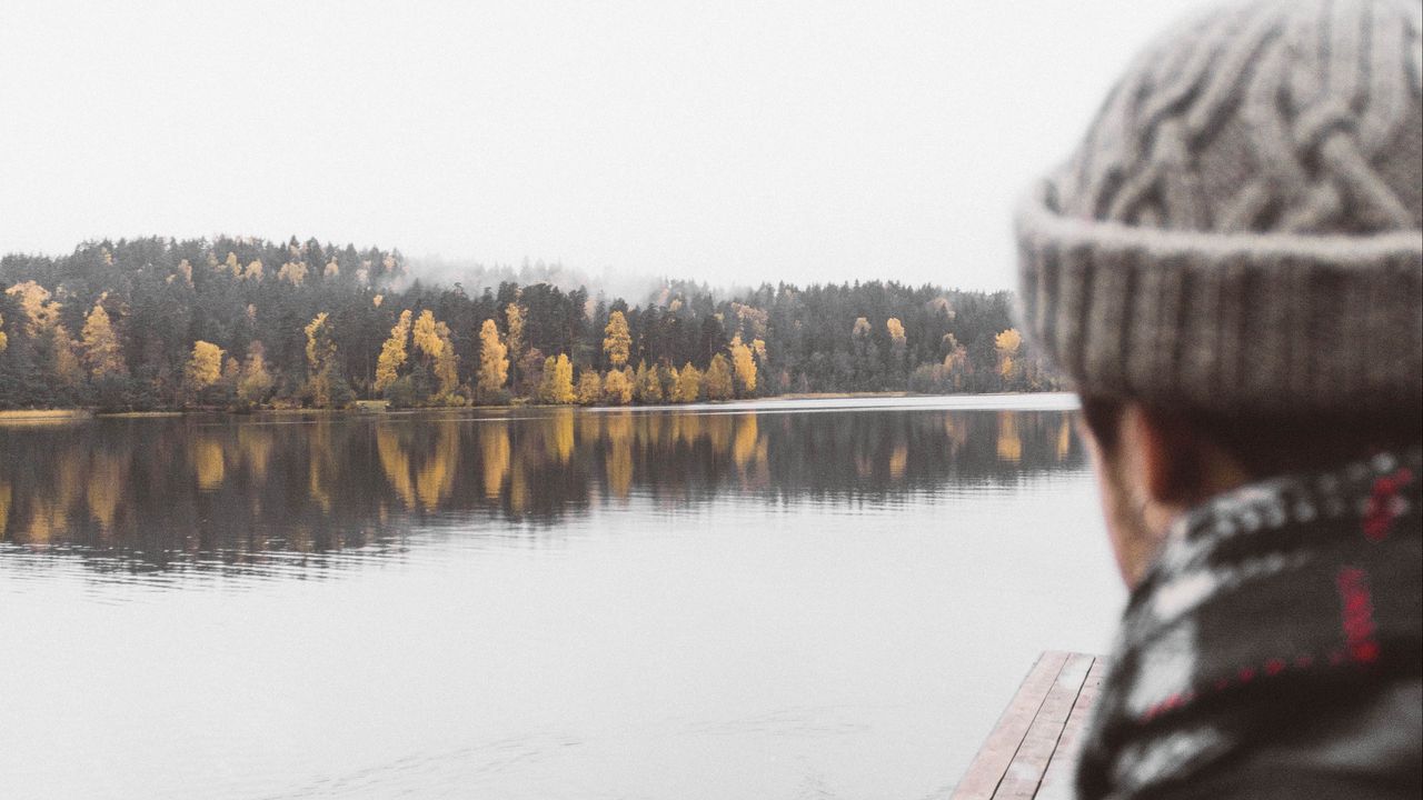 Wallpaper man, lake, sad, shore, pier, nature