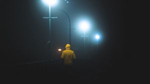 Preview wallpaper man, lanterns, fog, night, dark