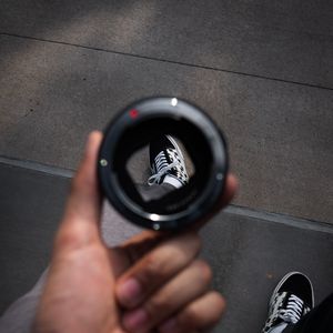 Preview wallpaper man, lens, sneakers, distortion