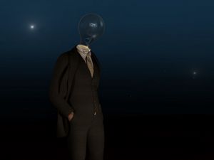 Preview wallpaper man, light bulb, surrealism, illusion, dark