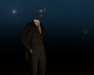 Preview wallpaper man, light bulb, surrealism, illusion, dark