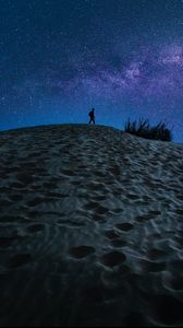 Preview wallpaper man, loneliness, alone, sand, starry sky