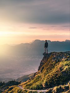 Preview wallpaper man, loneliness, alone, mountains, solitude
