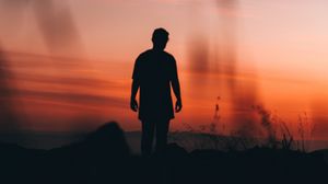 Preview wallpaper man, loneliness, alone, silhouette, sunset, dark