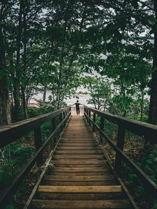 Preview wallpaper man, loneliness, alone, stairs, coast