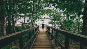 Preview wallpaper man, loneliness, alone, stairs, coast