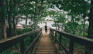 Preview wallpaper man, loneliness, alone, stairs, coast