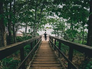 Preview wallpaper man, loneliness, alone, stairs, coast