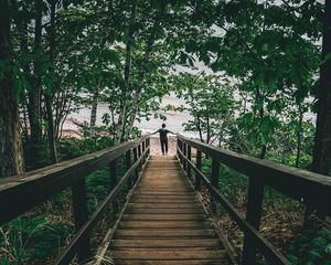 Preview wallpaper man, loneliness, alone, stairs, coast